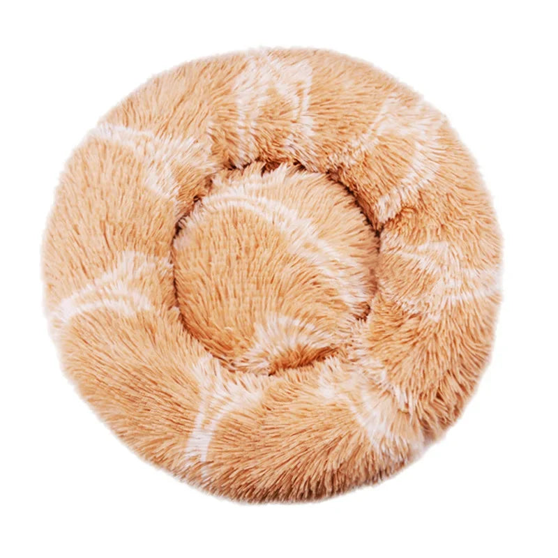 Lit rond en peluche, coloris citrouille abricot