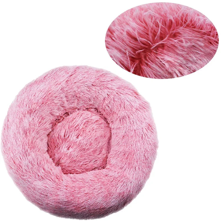 Lit rond en peluche, coloris dégradé rose