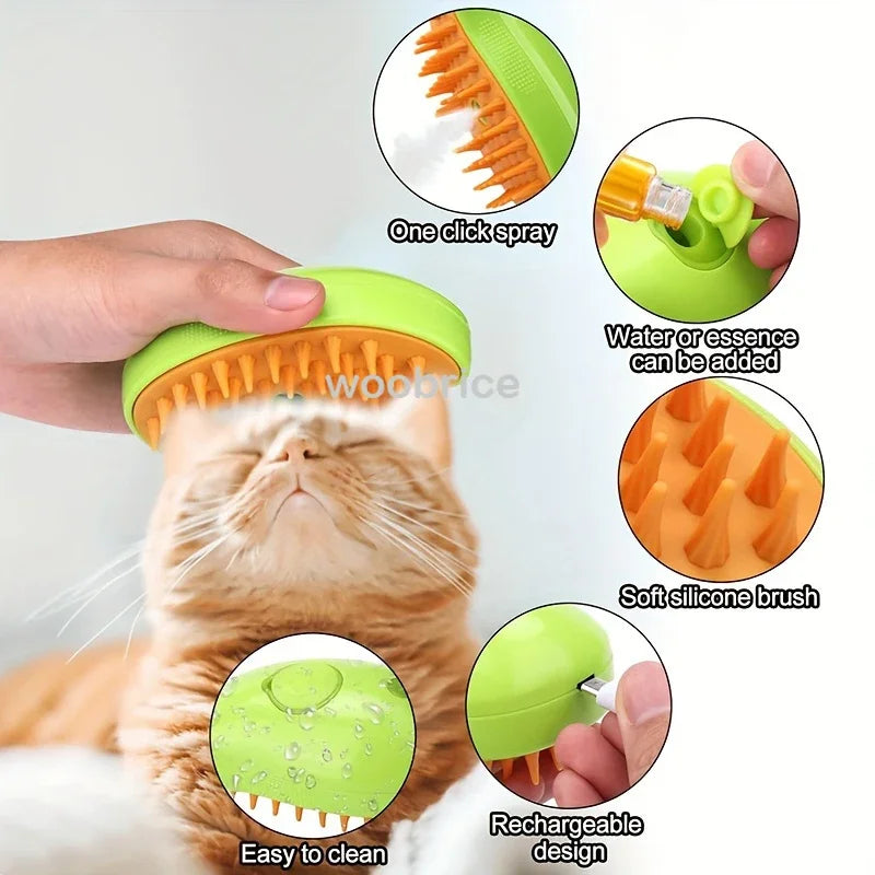 Fonctions de la brosse vapeur : vaporisation en un clic, réservoir d'eau, picots en silicone, rechargeable