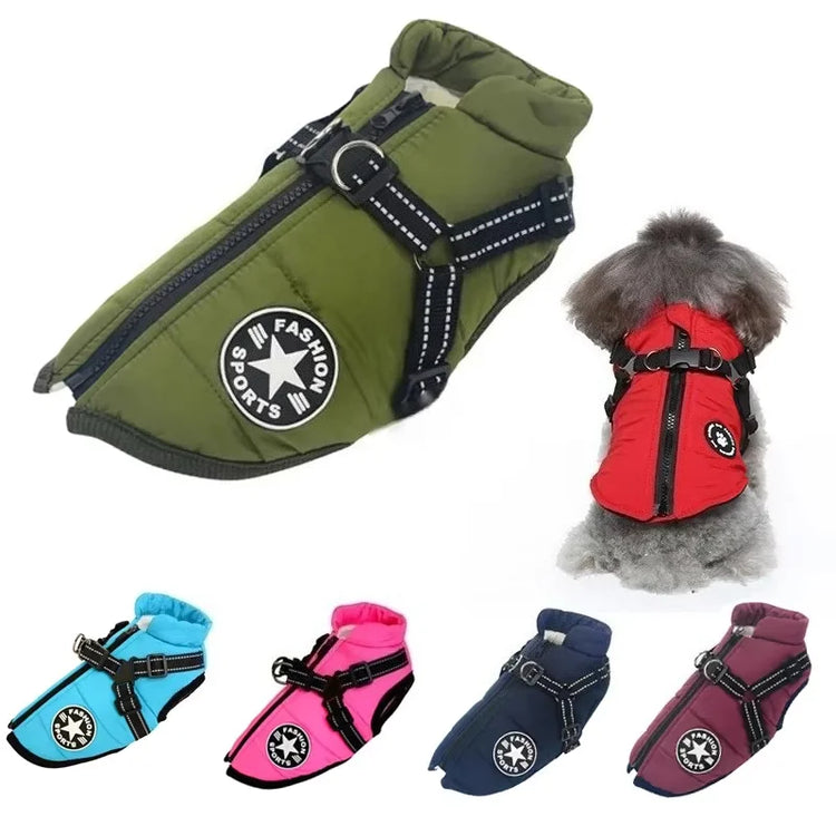 Manteau d'hiver pour chien avec harnais intégré, vert kaki, et les autres coloris disponibles