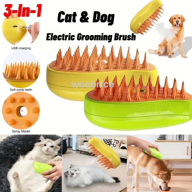 Brosse vapeur 3 en 1 pour chien et chat, rechargeable en USB, en cours d'utilisation