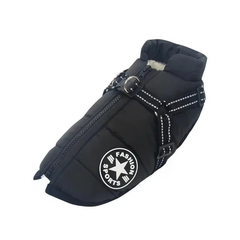 Manteau d'hiver pour chien avec harnais intégré, coloris noir
