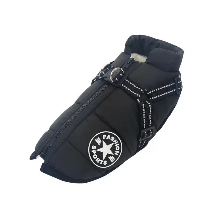 Manteau d'hiver pour chien avec harnais intégré, coloris noir