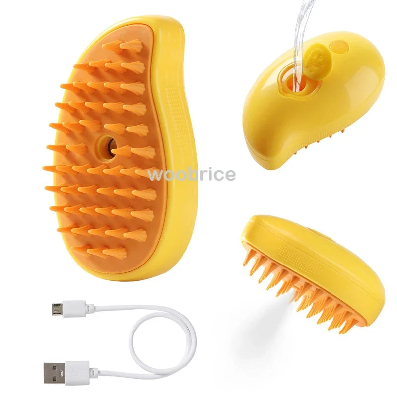 Brosse vapeur jaune avec son réservoir et son câble USB