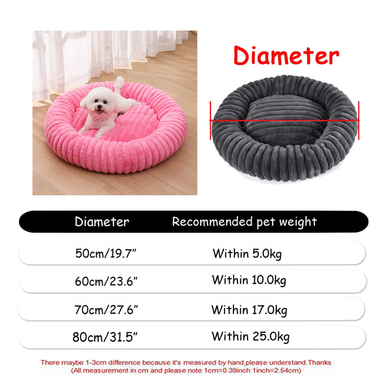 Lit rond moelleux pour chien et chat – Peluche douce et chaude, du 40 au 60 cm