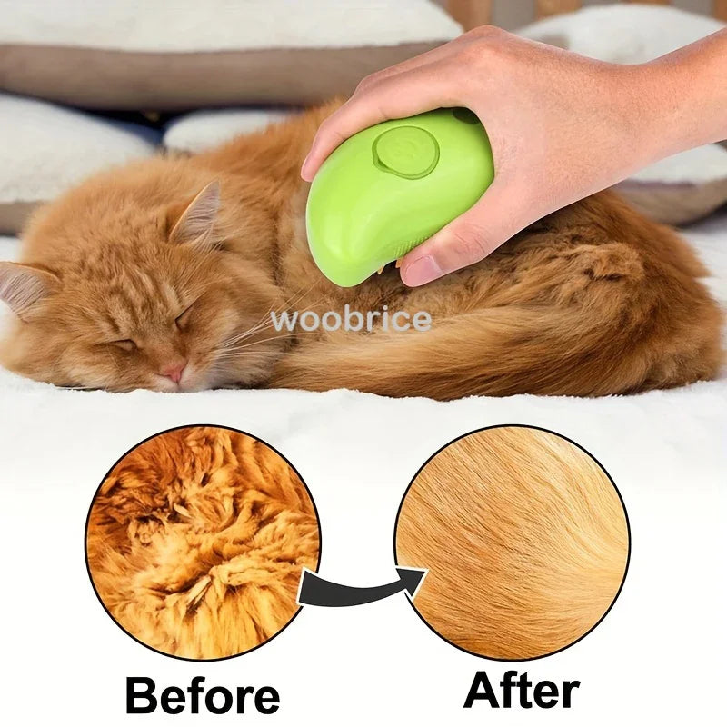 Brosse vapeur sur un chat roux : poils emmêlés avant, pelage lisse après