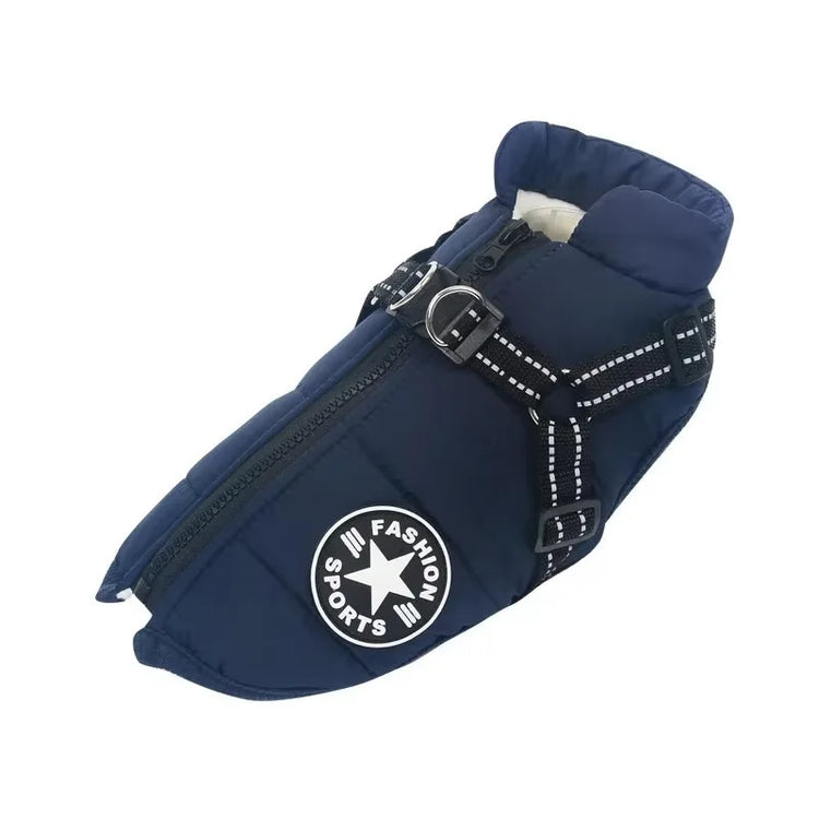 Manteau d'hiver pour chien avec harnais intégré, coloris bleu marine