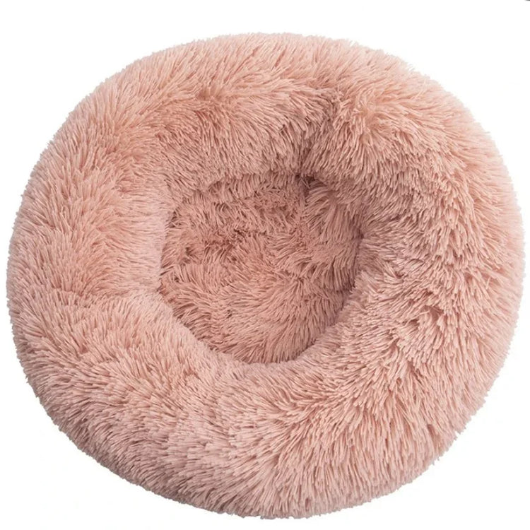 Lit rond en peluche, coloris rose abricot