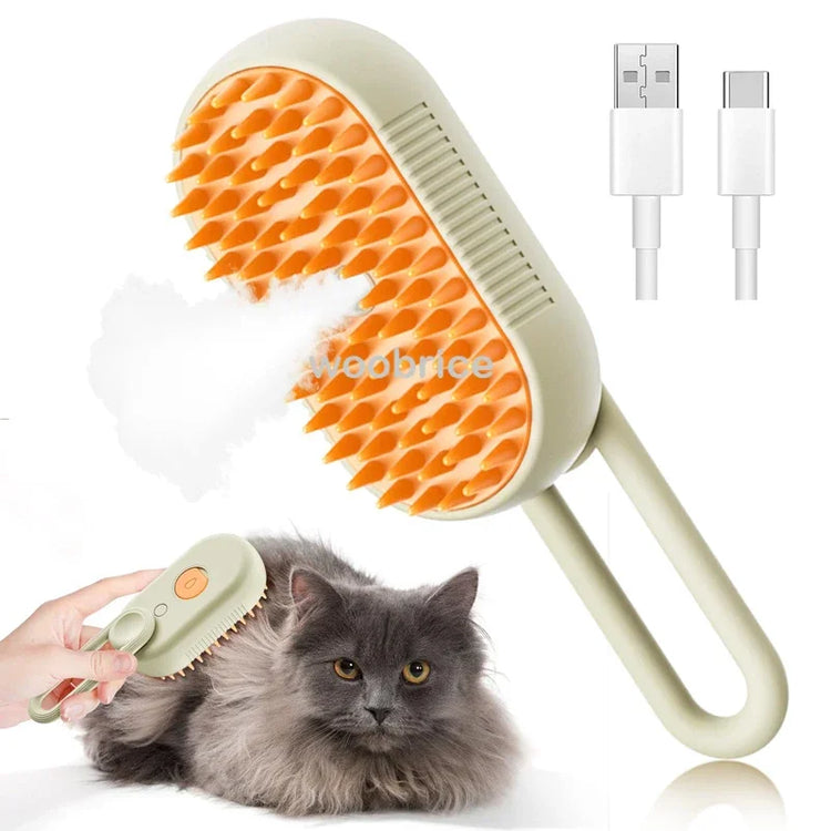 Brosse vapeur à manche, coloris bleu foncé, utilisée sur un chat