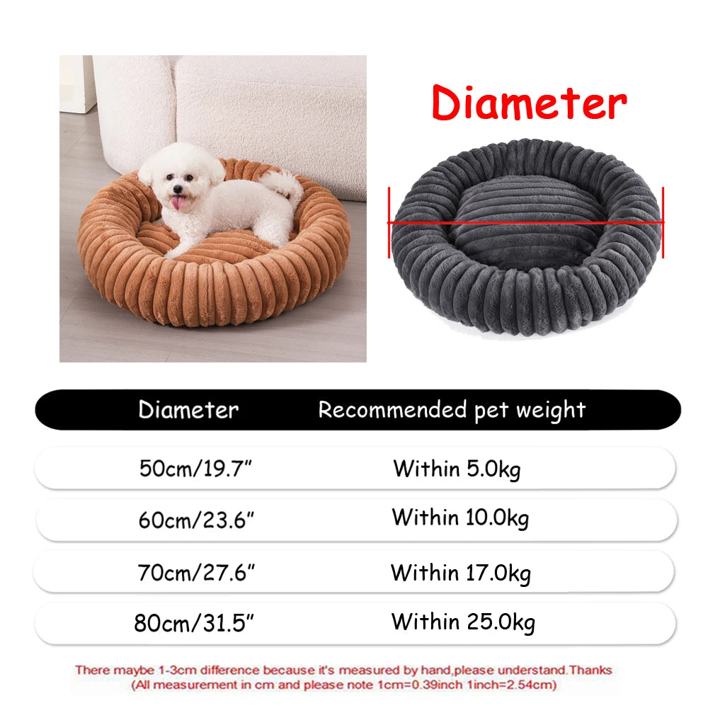 Lit rond moelleux pour chien et chat – Peluche douce et chaude, du 40 au 60 cm