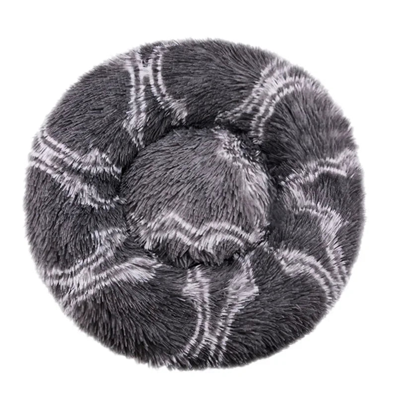 Lit rond en peluche, coloris citrouille gris