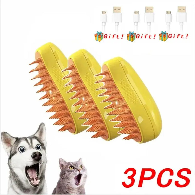 Lot de 3 brosses vapeur jaunes pour chien et chat