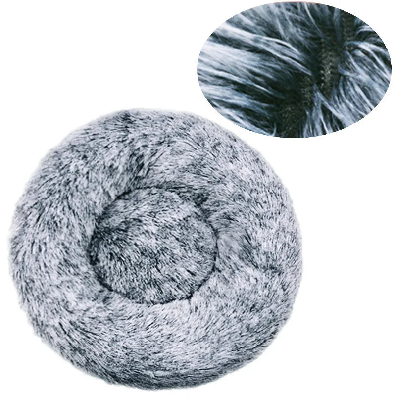 Lit rond en peluche, coloris dégradé gris foncé