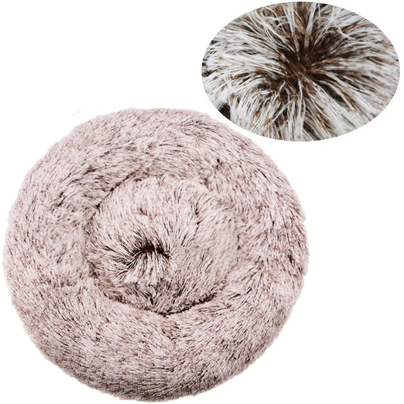 Lit rond en peluche, coloris dégradé café