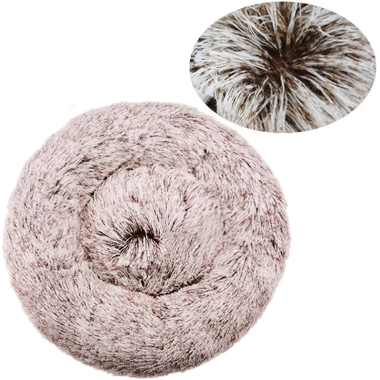 Lit rond en peluche, coloris dégradé café