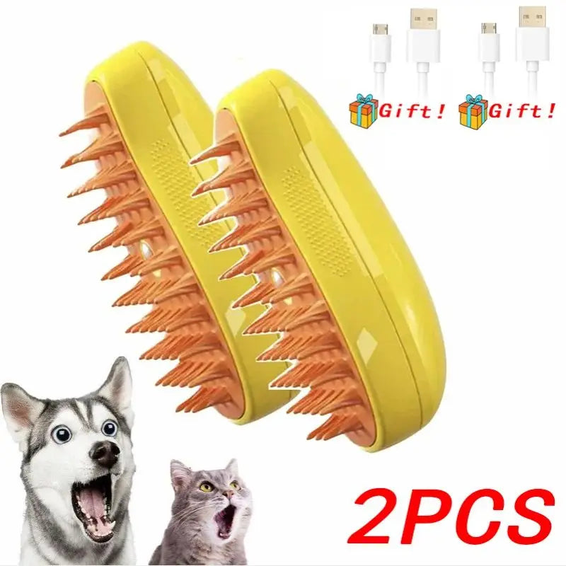 Lot de 2 brosses vapeur jaunes pour chien et chat