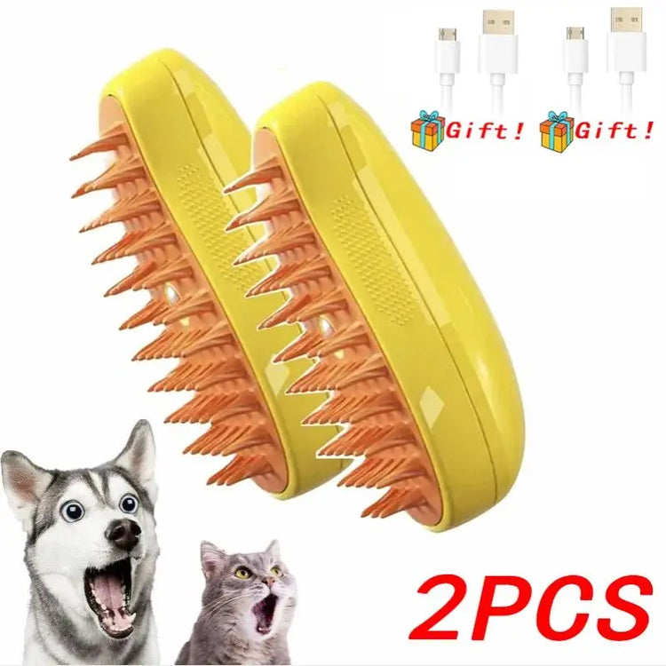 Lot de 2 brosses vapeur jaunes pour chien et chat