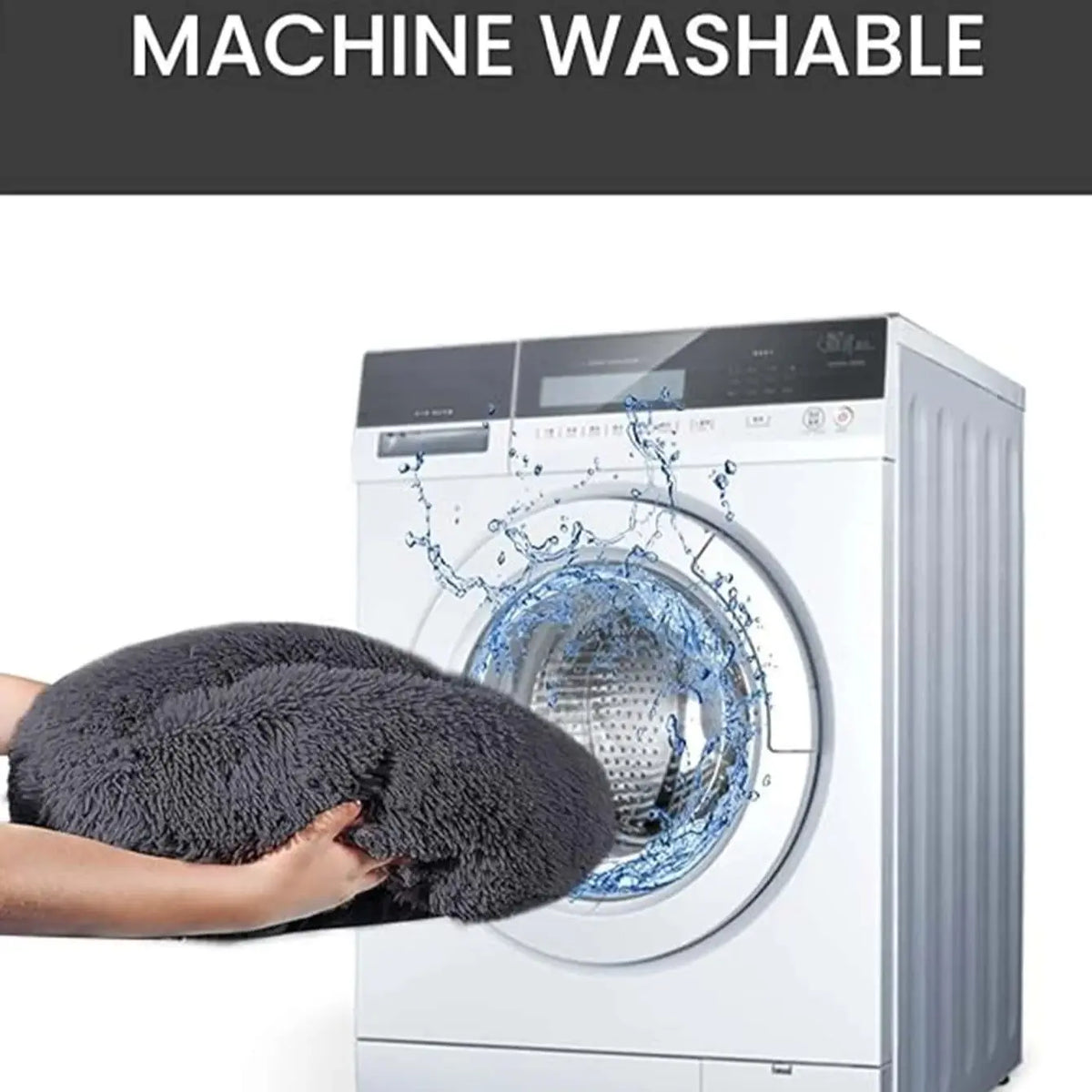 Lit rond en peluche lavable en machine
