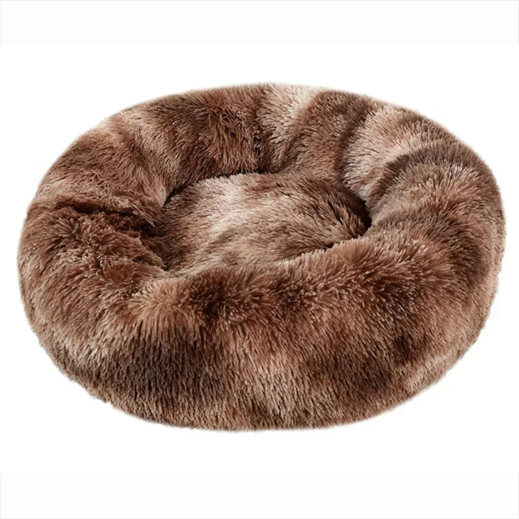Lit rond en peluche, coloris tie-dye café foncé
