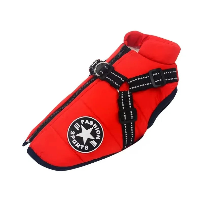 Manteau d'hiver pour chien avec harnais intégré, coloris rouge