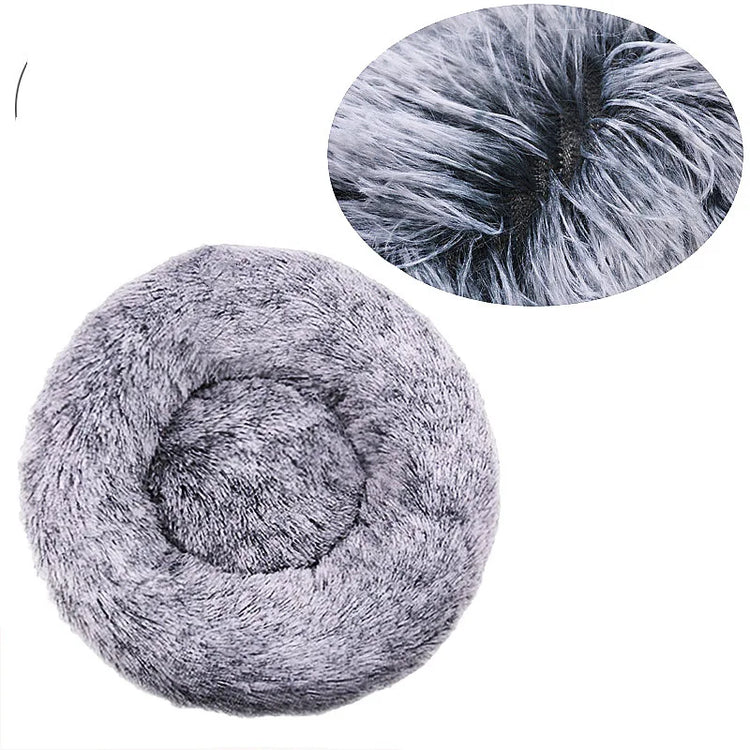 Lit rond en peluche, coloris dégradé gris clair