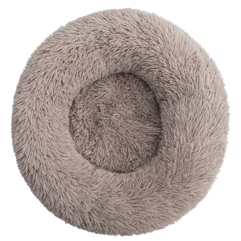 Lit rond en peluche, coloris gris et café