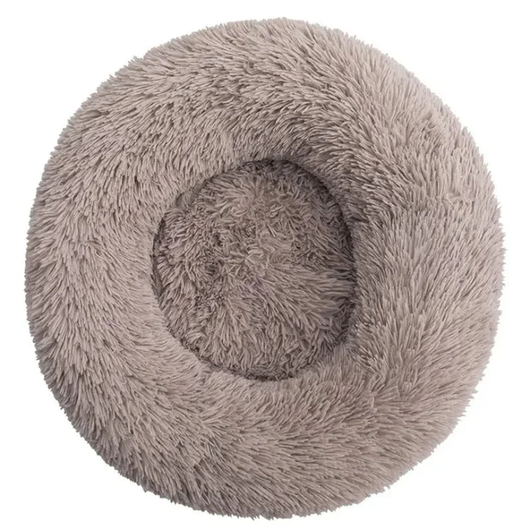 Lit rond en peluche, coloris gris et café