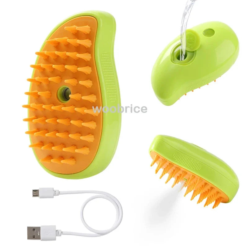 Brosse vapeur verte avec son réservoir et son câble USB