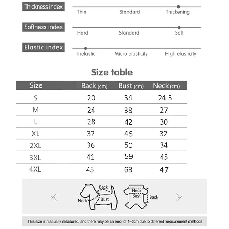 Guide des tailles du manteau pour chien, du S au 4XL : longueur du dos, tour de poitrine et tour de cou